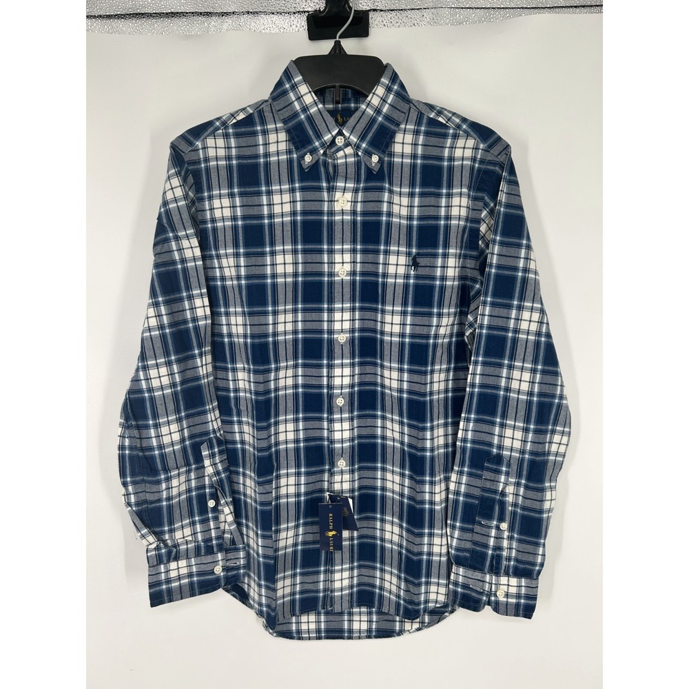 Polo Ralph Lauren Shirt Mens XS Plaid Indigo Oxford Long Sleeve Button Down Blue